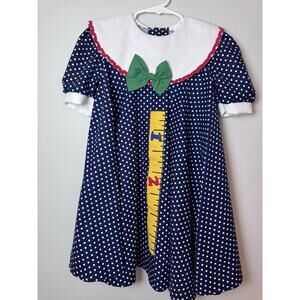 Peaches And Cream Vintage Back To School Dress Navy Polka Dot Sz 6 USA Made